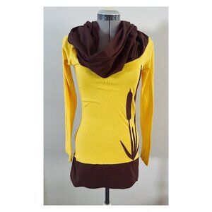 Global Goddess Goods Sz M Cattails Hoodie Cowl Neck Organic Cotton Knit Tunic